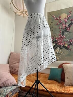Princess Polly Polka Dot Lace Maxi Skirt White Black Asymmetrical Hem US 8
